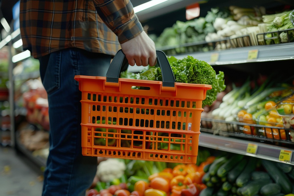 Vegan Shopping in the Fruit and Vegetable Aisle of the Grocery Store