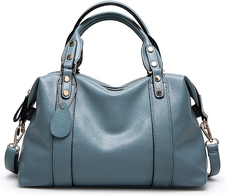 Blue Vegan Leather Satchel