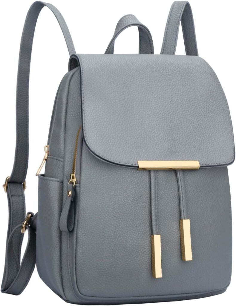 Grey Vegan Leather Backpack Purse