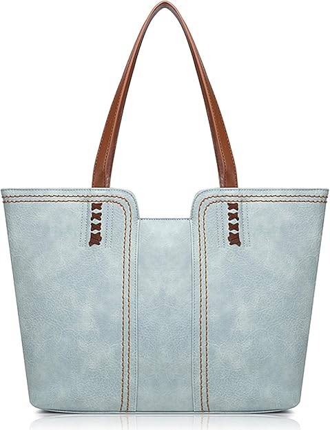 Pastel Blue Vegan Leather Tote Bag